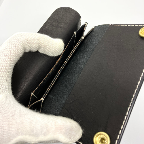 姫路ヌメ革 トラッカーウォレット ハンドメイド ミドルウォレット 2つ折り財布 トラッカーウォレット/ショート 姫路ソフトヌメ ブラック 革財布