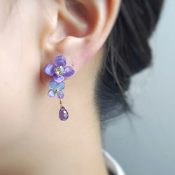 幻想グラデーション◆紫陽花の朝露(天然石アメジスト)/ピアス・イヤリング　(金属アレルギー対応) 4枚目の画像