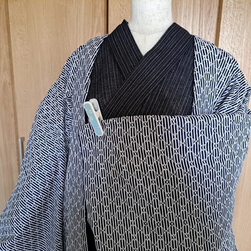 洗える長羽織#総刺繍#単衣物#ネイビー#ピンストライプ#着物#浴衣 浴衣 