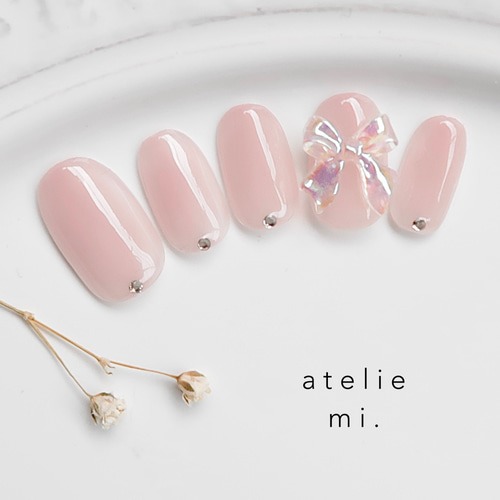 うるうる白桃リボンネイルチップ*ブライダルネイル 前撮 着物 成人式