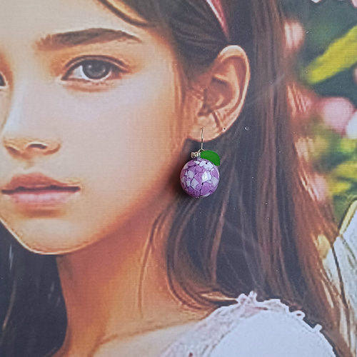 プルーン✾大ぶりピアス 果物シリーズ ハンドメイド No.135 ピアス 