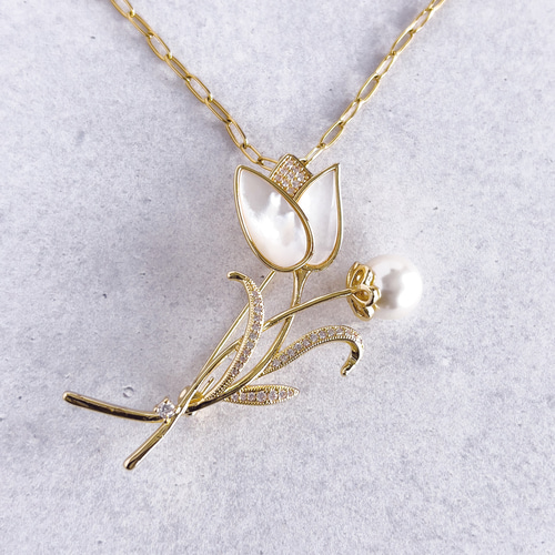 2WAY チューリップ ブローチ 卒業式 入学式 シェル パール 結婚式  