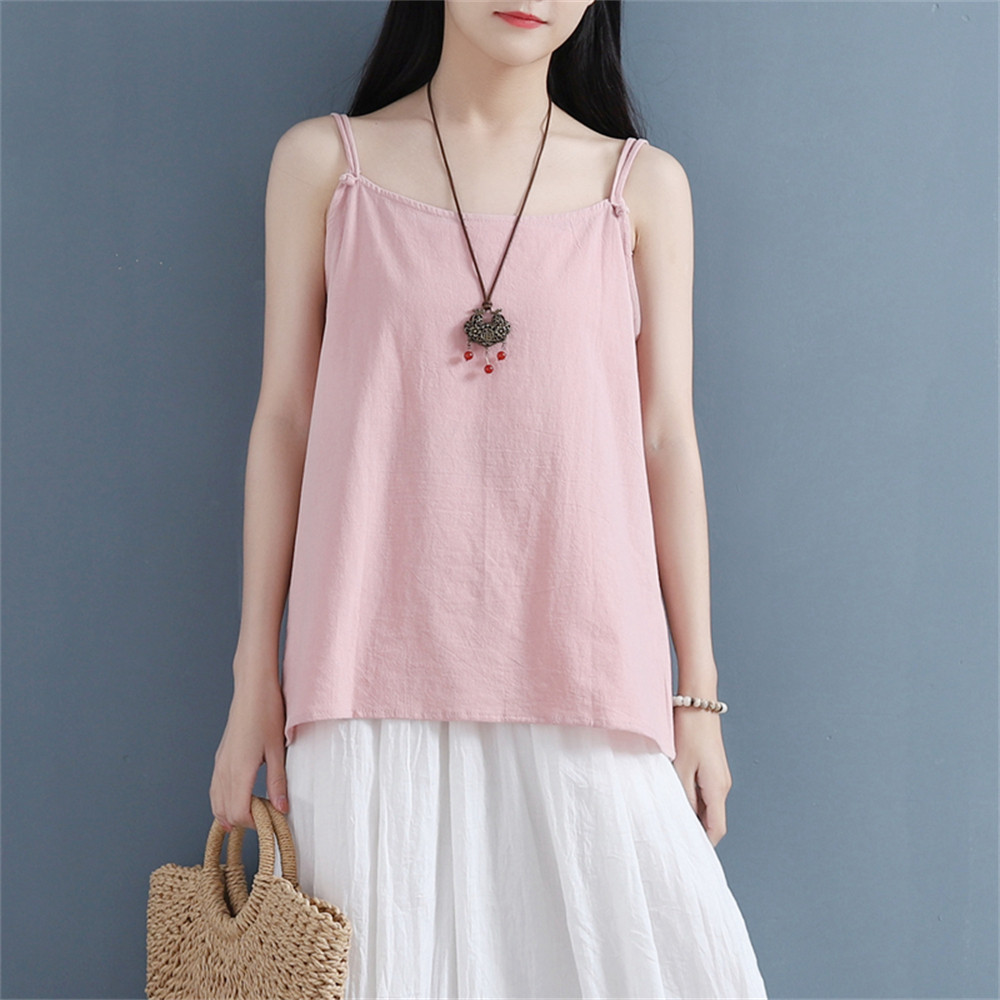 レディース無地綿麻キャミソール