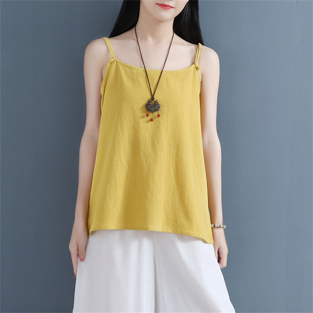 レディース無地綿麻キャミソール