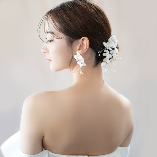 STELLA BRIDALホワイトフラワーと淡水パールヘッドドレス,イヤリング