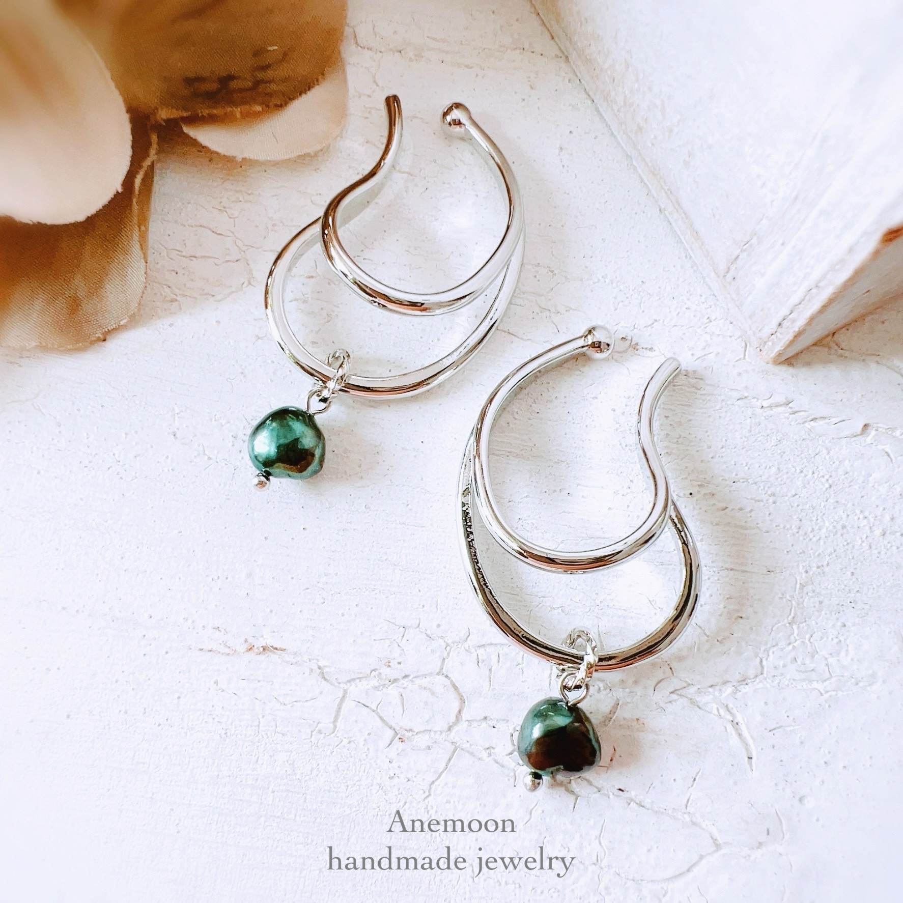 淡水パールイヤーカフス ダブルリング earcuff 両耳用　①②③④