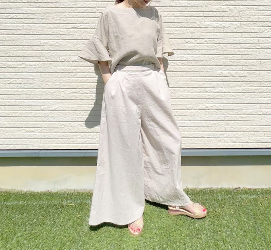 リネンコットン、ワイドパンツ(エクリュ色) キュロット・ワイド
