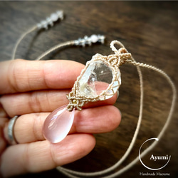 クリスタルとカイヤナイト+ハーキマーダイヤモンドのマクラメ編み 天然石ネックレス クリスタルとカイヤナイト+ハーキマーダイヤモンドのマクラメ