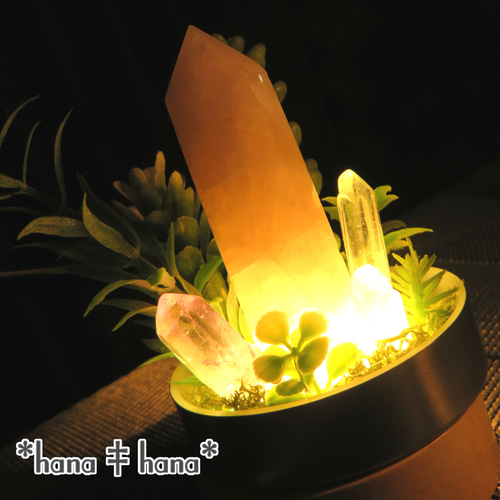 癒しの光‡**フェイクグリーンと天然石のアレンジ**鉱石ランプ**‡LED