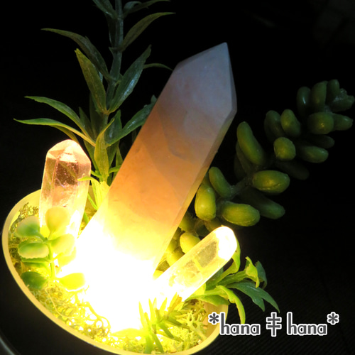 癒しの光‡**フェイクグリーンと天然石のアレンジ**鉱石ランプ**‡LED