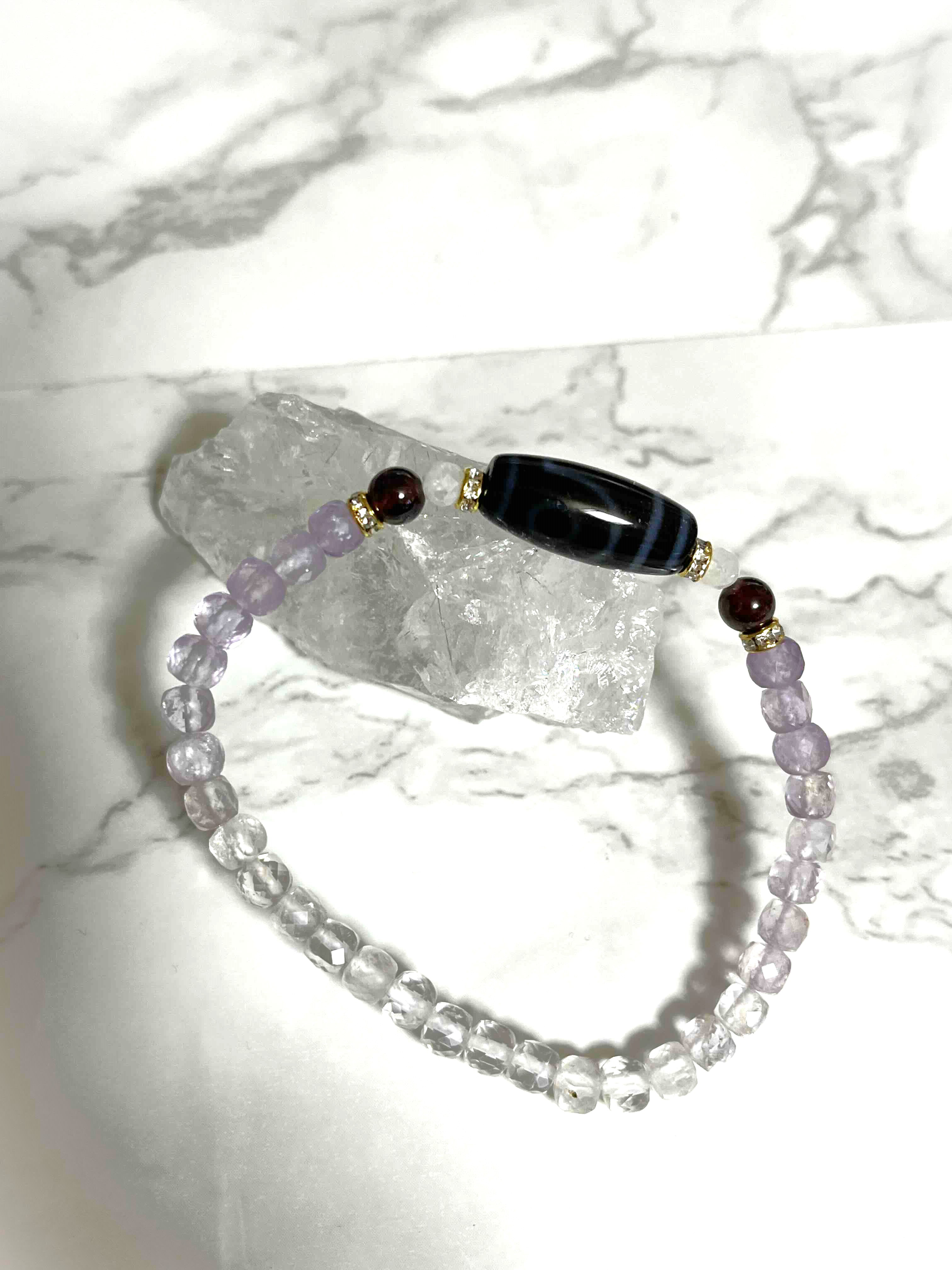 B36 パートナーとの幸せ　二眼天珠　ブルームーンストーン　ガーネット　アメトリン　ブレスレット 4,551円