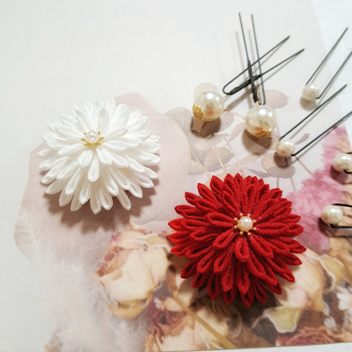 再販受け つまみ細工髪飾り 水引リボン 紅白 ゴールド ラインストーン