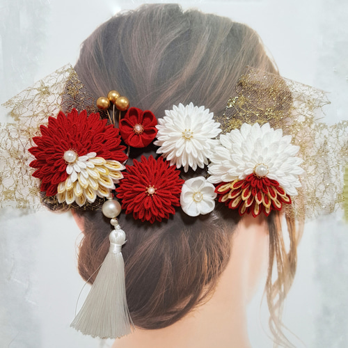 ☆大容量！ 豪華 24点セット☆ ◎つまみ細工◎ 菊『大きなお花の髪飾り