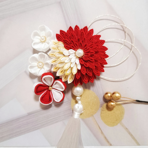 ☆大容量！ 豪華 24点セット☆ ◎つまみ細工◎ 菊『大きなお花の髪飾り