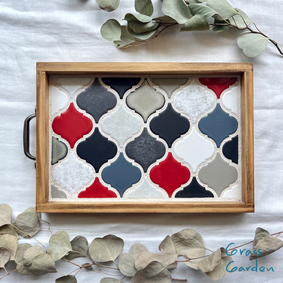 ランタンのタイルトレイ（トレー）赤 お盆・トレイ Grass Garden 通販  