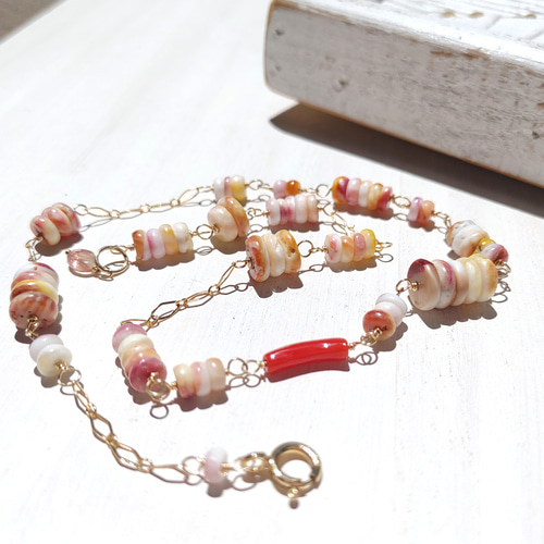 ❁Spiny oyster shell station necklace 14kgf❁ スパイニーオイスター
