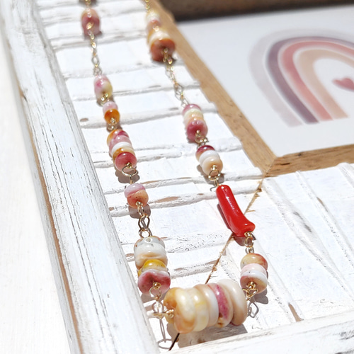 ❁Spiny oyster shell station necklace 14kgf❁ スパイニーオイスター