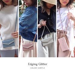 スワロフスキーラインストーンデコレーション手帳型スマホケース【ライトピンク×ピンクストーン】ショルダーストラップ付 9枚目の画像