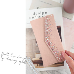 スワロフスキーラインストーンデコレーション手帳型スマホケース【ライトピンク×ピンクストーン】ショルダーストラップ付 7枚目の画像