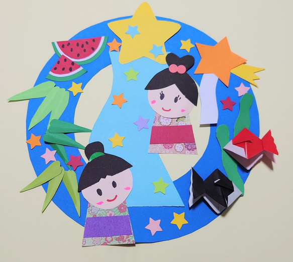 七夕リース　ハンドメイド 再販（4）、送料無料、七夕飾りリース製作キット8人分1セット