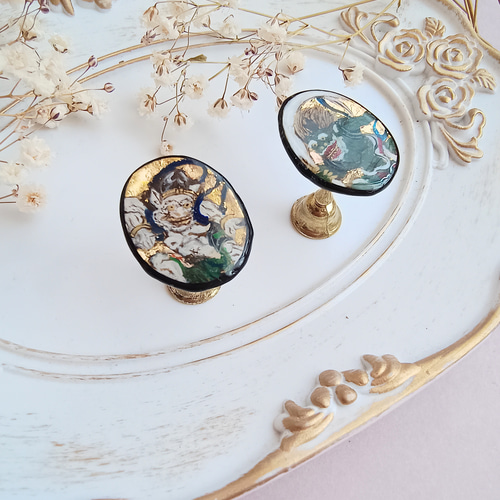 ピアス 手描きアクセサリー 風神雷神図屏風 ピアス（スタッド・一粒