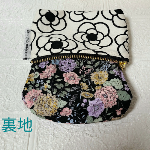 ハンドメイド 12㎝ミニファスナーポーチ コスメカードケース カメリア