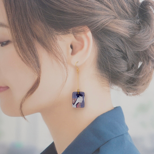 葛飾北斎展】浮世絵 な 世界〔バレッタ〕&〔ピアス〕 バレッタ 青の