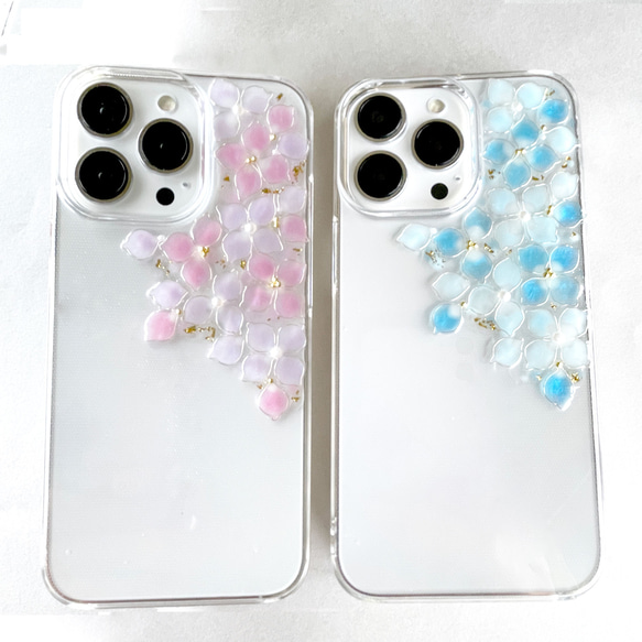 iPhone17pro iPhone16 16e 紫陽花 スマホケース クリアケース お花 全