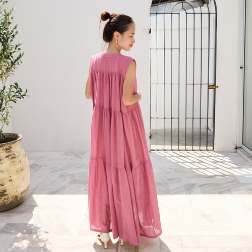 着丈調整可能】軽やかな着心地 コットン 前開き ティアードワンピース