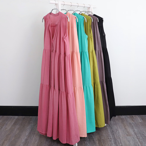 軽やかな着心地 コットン 前開き ティアードワンピース エメラルド