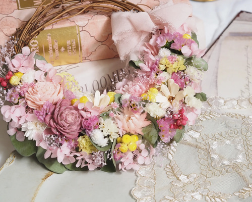 ドライフラワーリース 　直径約17センチ　ハーフリース　プレゼント glo-0004-5.jpg