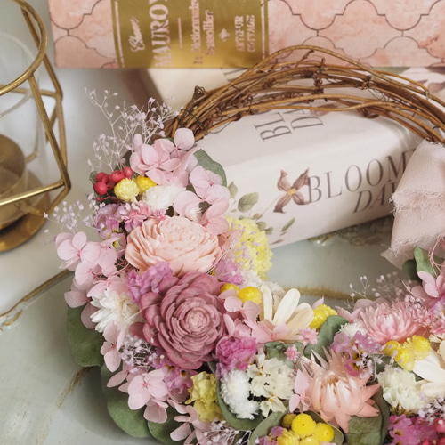 可愛らしい雰囲気のリース】ドライフラワーハーフリース22cm ドライ