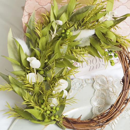 ◇初夏のリース◇ハーフリース◇プレゼント 初夏の雰囲気を楽しむリース/ハーフリース・22cm ドライフラワー