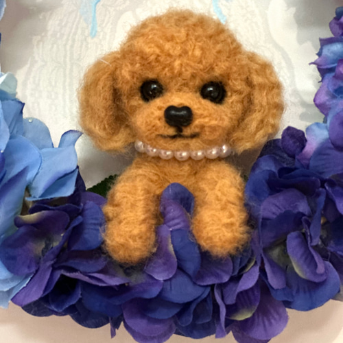 紫陽花とプードルちゃんのリース 羊毛フェルト LuLuCoCo 通販 17733419