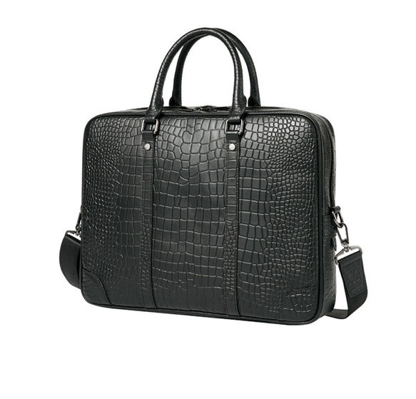 美品✨ エース社製　オールレザー　クロコダイル型押し　ビジネスバッグ　ブラック メンズビジネスバッグクロコダイル型押し ショルダーバッグ