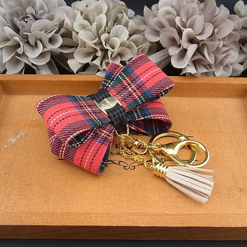 キーホルダー バックチャーム タータンチェック レッド チャーム