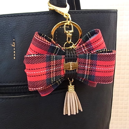 キーホルダー バックチャーム タータンチェック レッド チャーム