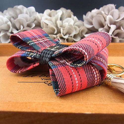 キーホルダー バックチャーム タータンチェック レッド チャーム