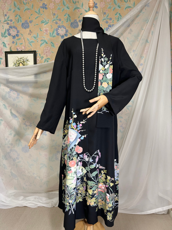 ３Ｌ～４Lサイズ　黒留袖からの着物リメイクドレスです　着丈１２４cm 3L～4Lサイズ 黒留袖からの着物リメイクドレスです 着丈