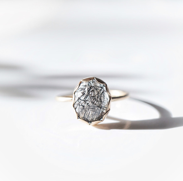 tubomi ブラックトルマリンインクォーツ リング 14kgf シンプル 天然石  