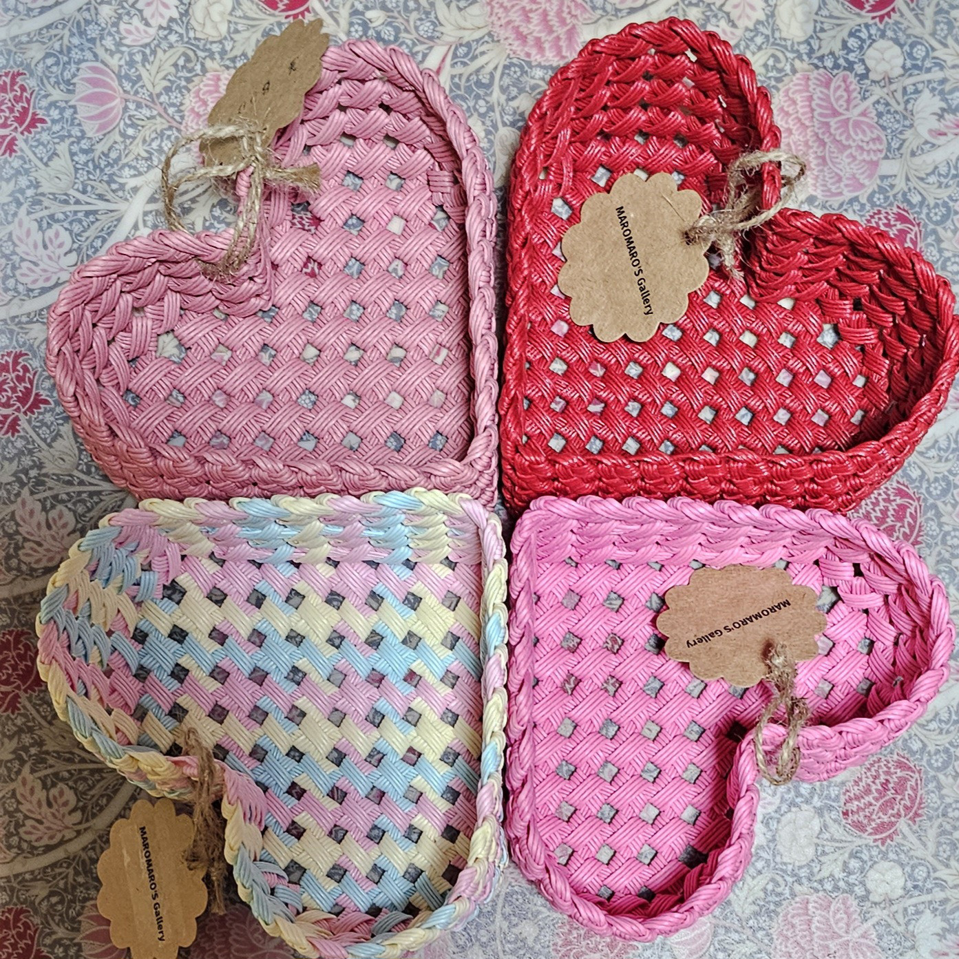 受注制作】❤可愛いハート型のカゴ4個セット❤ クラフトバンド 小物 