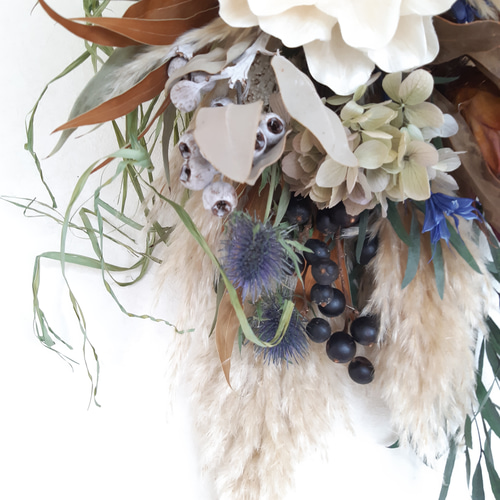 ネイティブフラワーとパンパスグラス　ふわふわナチュラルリース(32㎝) 大枝 約80〜90cm 】 パンパスグラス ＊ ドライフラワー 穂もの