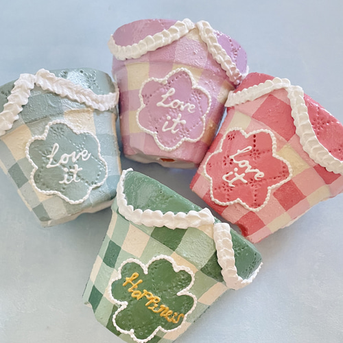 おみつ様 リメイク鉢 4号ふっくら鉢 白たまごのうさぎさん 実り