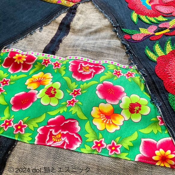 【Paj Ntaub】デニム リメイク 刺繍 スカート デニム