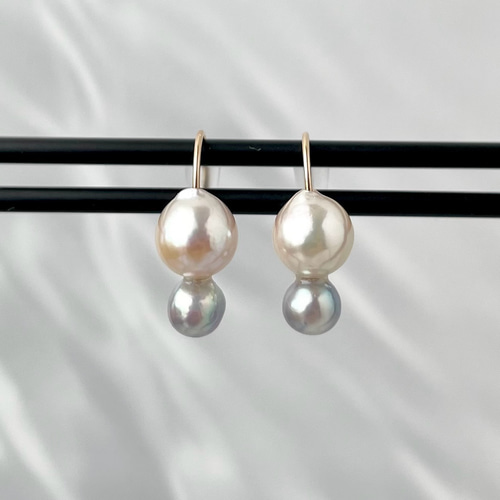 夏の誕生石2024】あこや真珠 ダブルパールピアス ピアス（フック