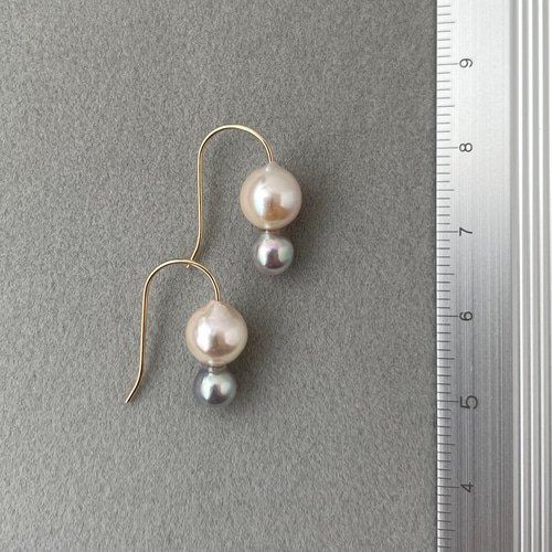 あこや真珠 ピアス あこやパール ダブルパール ピアス アコヤパール ナチュラルカラー × ホワイトピンク 7.5mm & 8mm ダブルパール