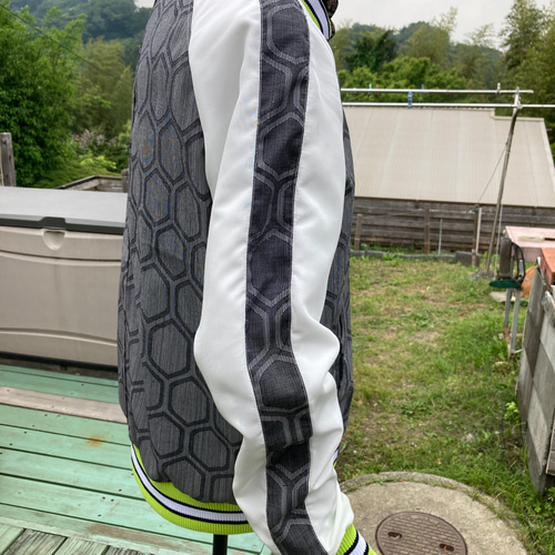 着物リメイクスカジャン 尾長鳥 リバーシブル 横振り刺繍 メンズL〜LL