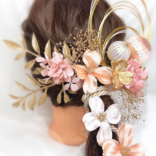 ピンク×ゴールド髪飾り 成人式 髪飾り 結婚式 着物 袴 和装 卒業式