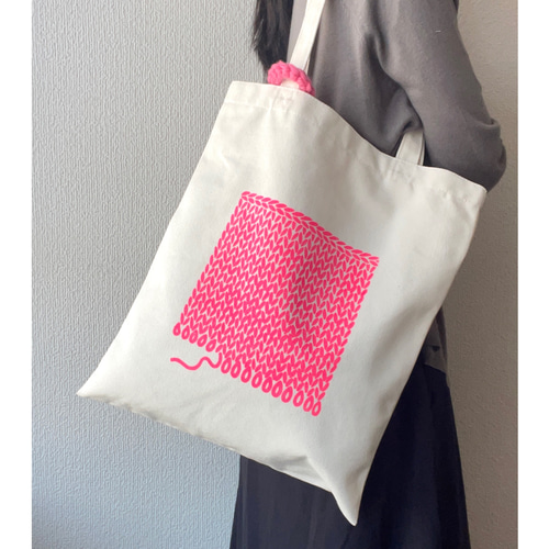 編み物イラストのキャンバストートバッグ（Lサイズ・内ポケット付き