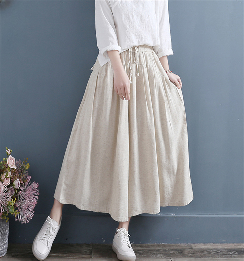 レディース綿麻のルーズなカジュアルなワイドレッグロングパンツ